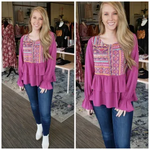 Magenta Embroidered Tiered To