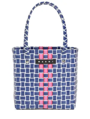 Marni Junior   Two tone logo patch check woven handbag 