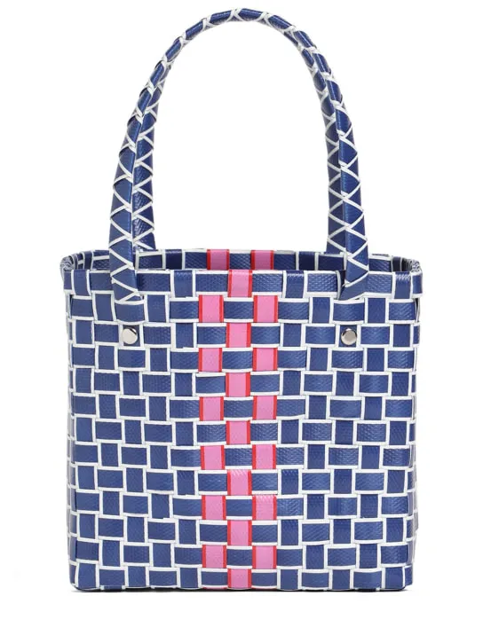 Marni Junior   Two tone logo patch check woven handbag 