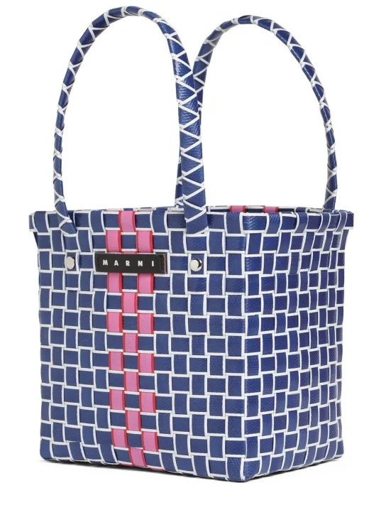 Marni Junior   Two tone logo patch check woven handbag 