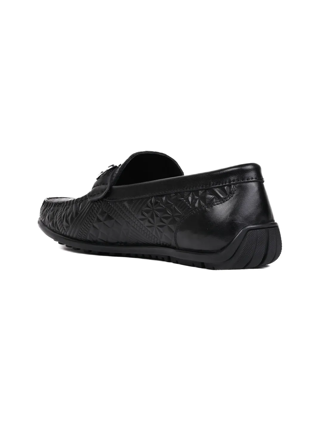 Men Black Patterned Driving Shoes