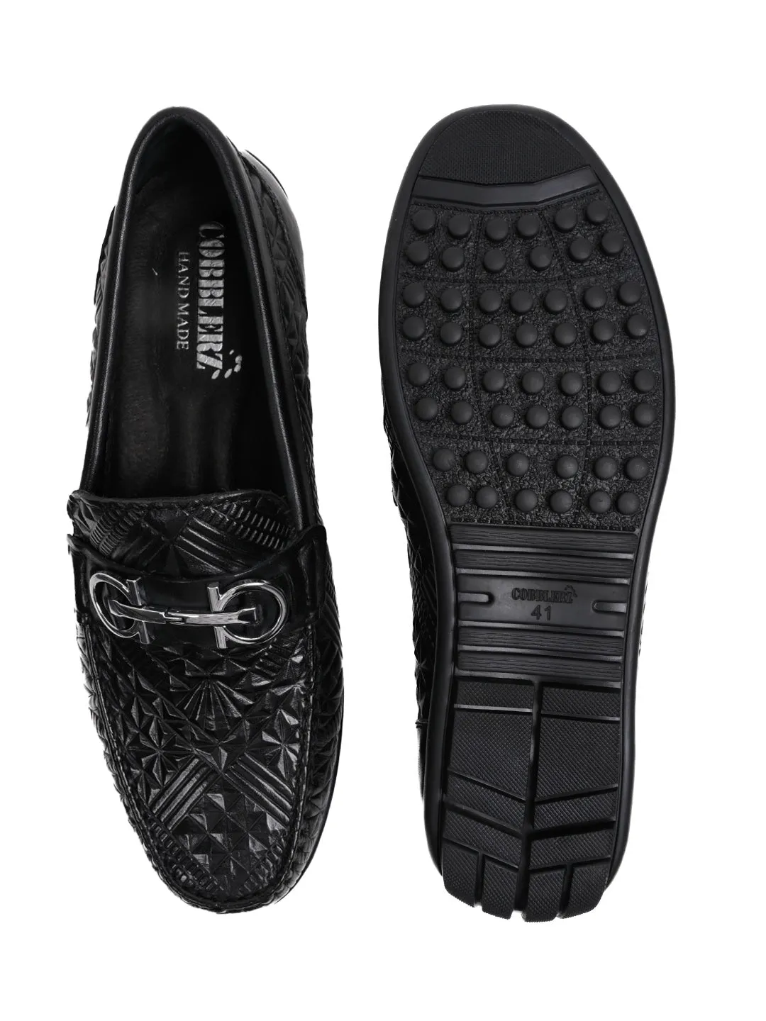 Men Black Patterned Driving Shoes
