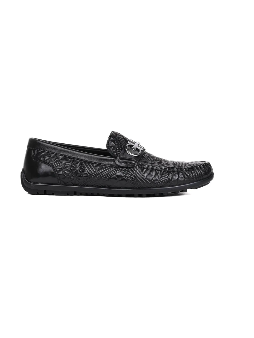 Men Black Patterned Driving Shoes