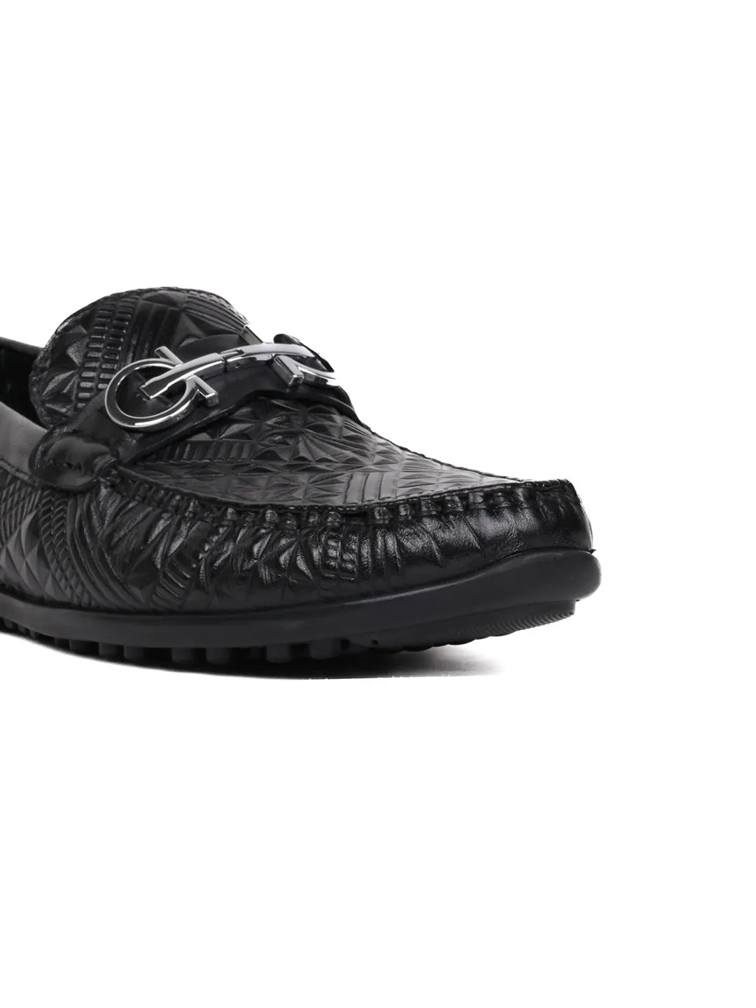 Men Black Patterned Driving Shoes