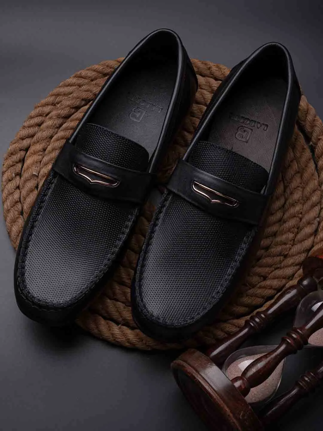 Men Black Perforated Driving Shoes