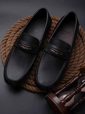 Men Black Perforated Driving Shoes