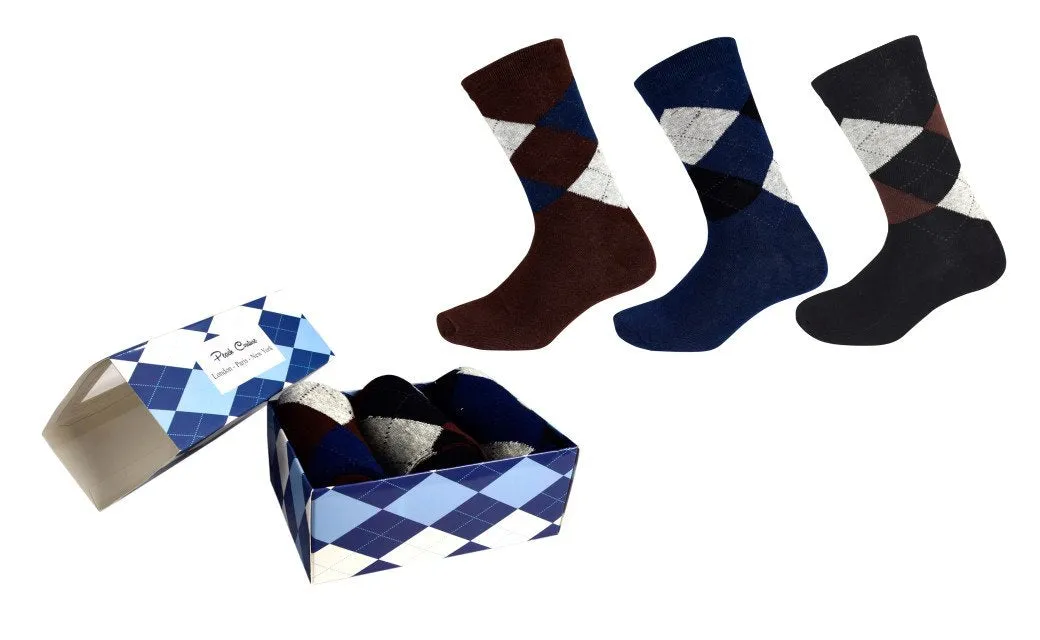 Mens Classic Fun Cotton Crew Argyle Pattern 3 Pack Socks per Box