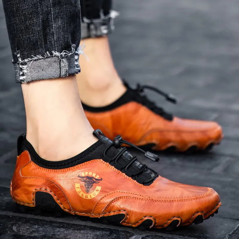 Men's Fashion Retro Handmade Leather Beanie Octopus Shoes Comfortable Driving Shoes