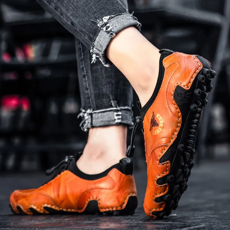 Men's Fashion Retro Handmade Leather Beanie Octopus Shoes Comfortable Driving Shoes