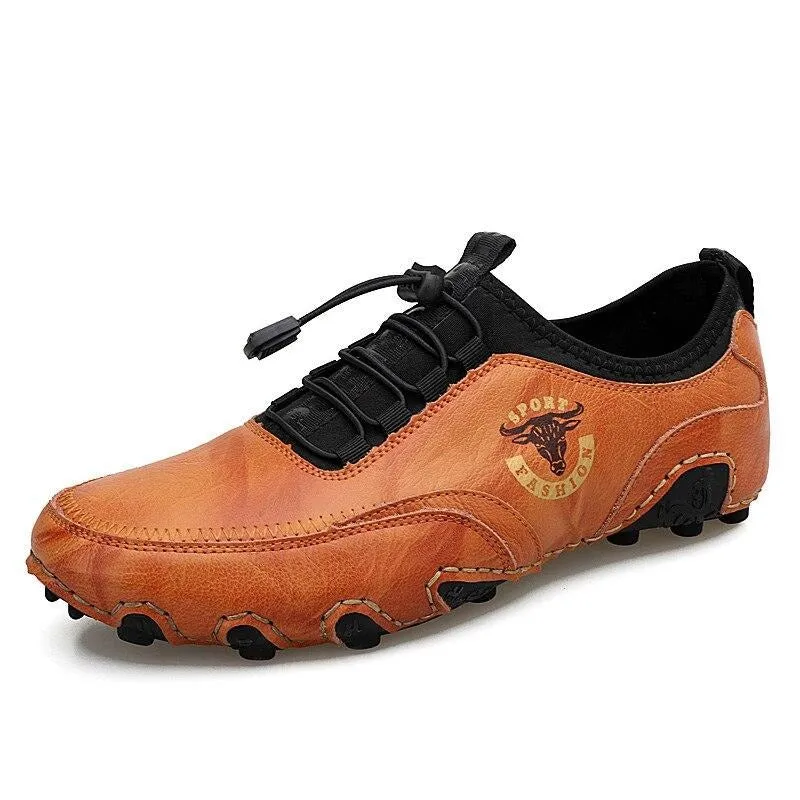 Men's Fashion Retro Handmade Leather Beanie Octopus Shoes Comfortable Driving Shoes
