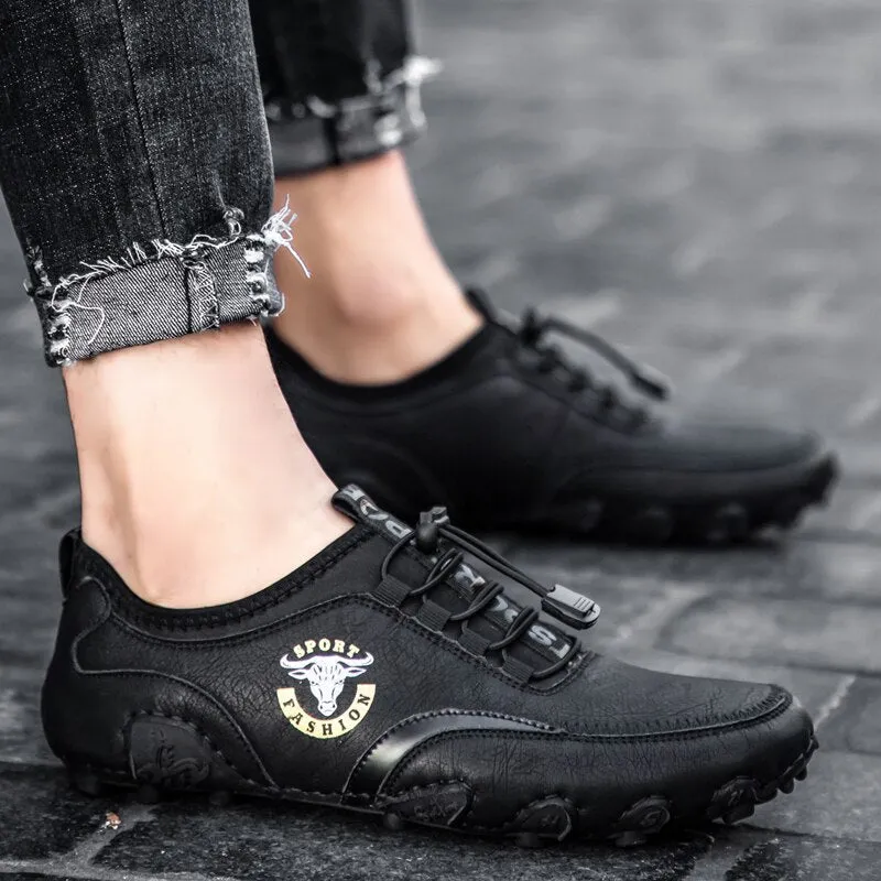Men's Fashion Retro Handmade Leather Beanie Octopus Shoes Comfortable Driving Shoes