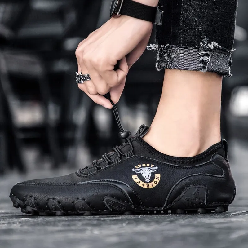 Men's Fashion Retro Handmade Leather Beanie Octopus Shoes Comfortable Driving Shoes