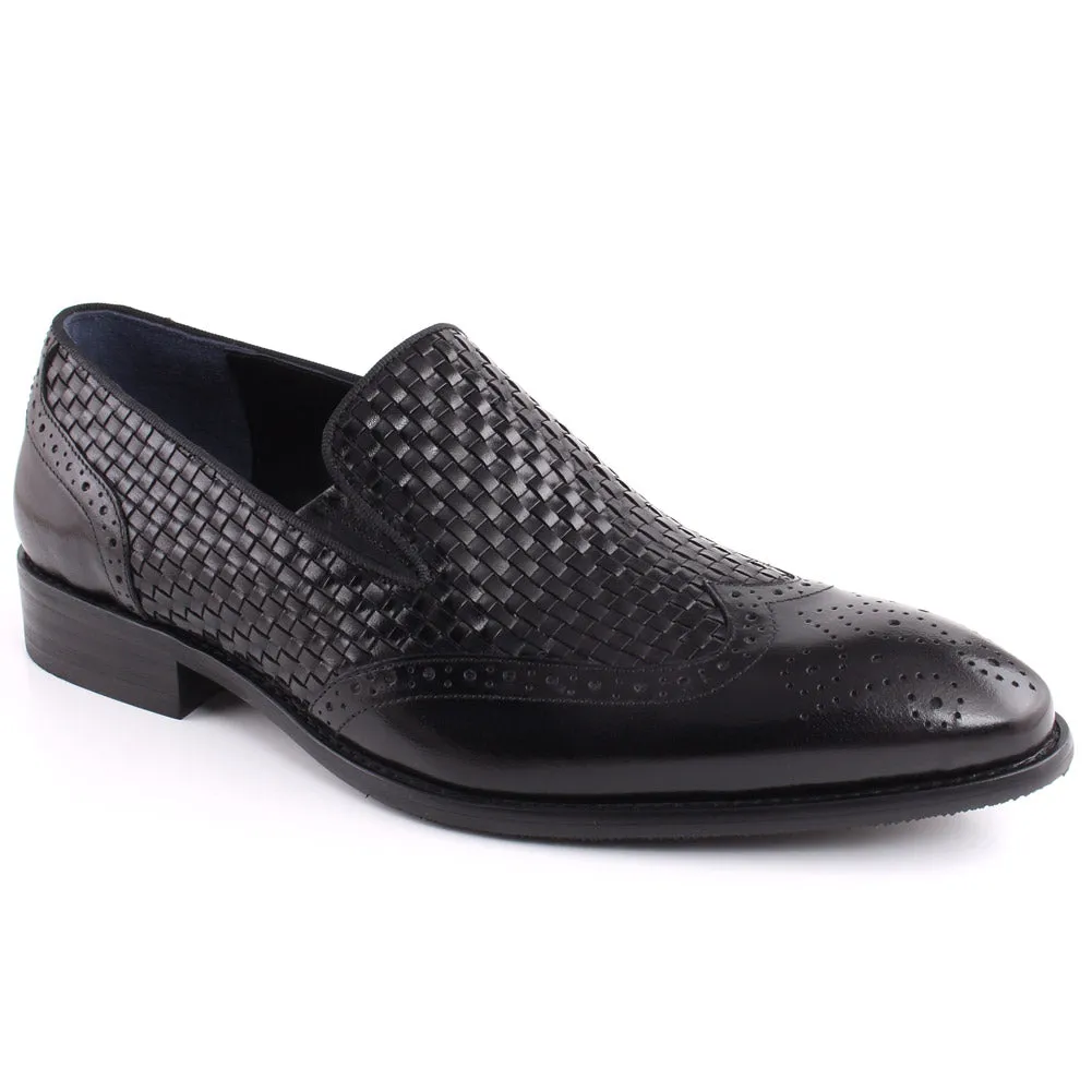 Mens “GLENN” Perforated Wing Tip Embossed Woven Design Loafer Shoes