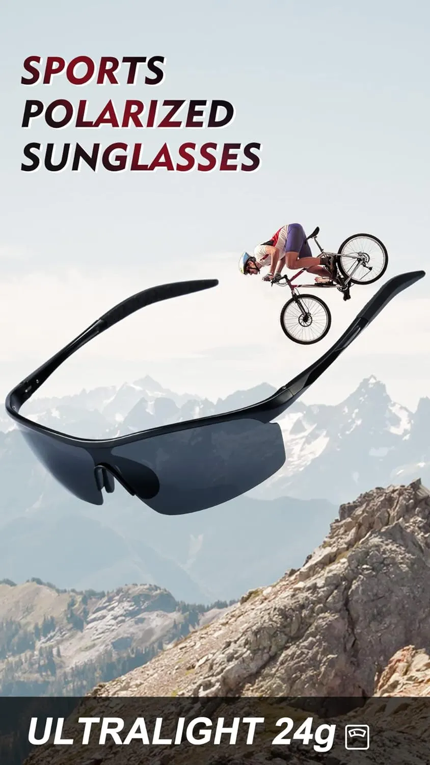 Men's Polarized Sunglasses: Advanced UV Protection, Ultralight Al-Mg Frame for Cycling, Golfing & Driving