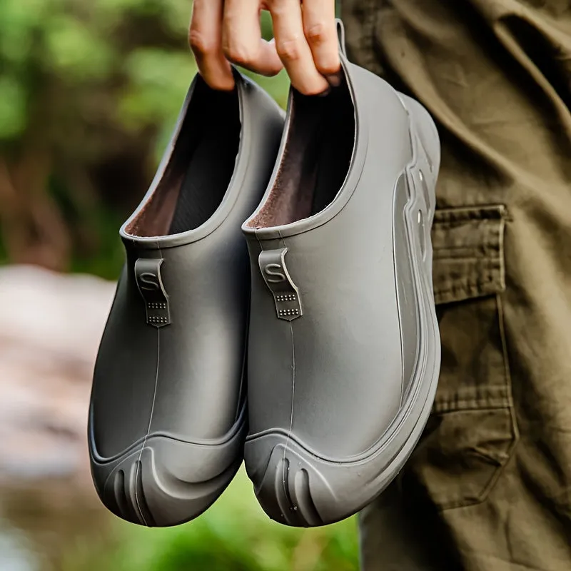 Men's Slip-Resistant Waterproof Rain Boots - Ankle High, Solid Color with PVC Sole & Fabric Lining