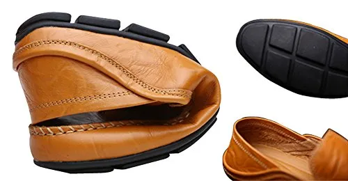 MOHEM Men's Premium Genuine Leather Fashion Slipper Casual Slip On Loafers Shoes(MH20138Black45)