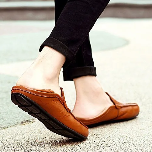 MOHEM Men's Premium Genuine Leather Fashion Slipper Casual Slip On Loafers Shoes(MH20138Black45)