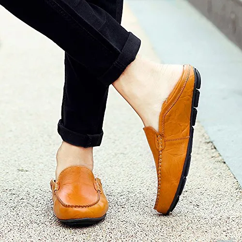 MOHEM Men's Premium Genuine Leather Fashion Slipper Casual Slip On Loafers Shoes(MH20138Black45)