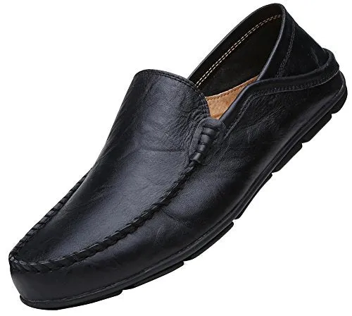 MOHEM Men's Premium Genuine Leather Fashion Slipper Casual Slip On Loafers Shoes(MH20138Black45)