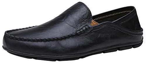MOHEM Men's Premium Genuine Leather Fashion Slipper Casual Slip On Loafers Shoes(MH20138Black45)