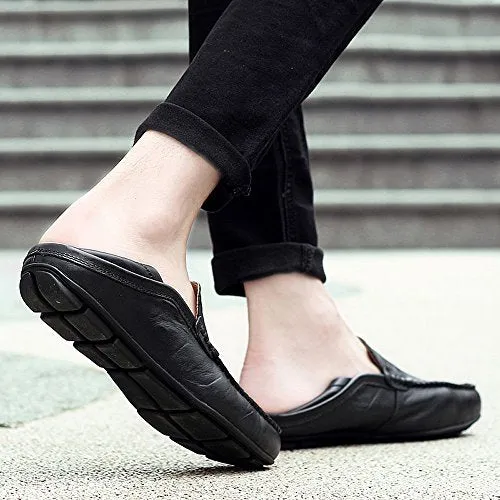 MOHEM Men's Premium Genuine Leather Fashion Slipper Casual Slip On Loafers Shoes(MH20138Black45)