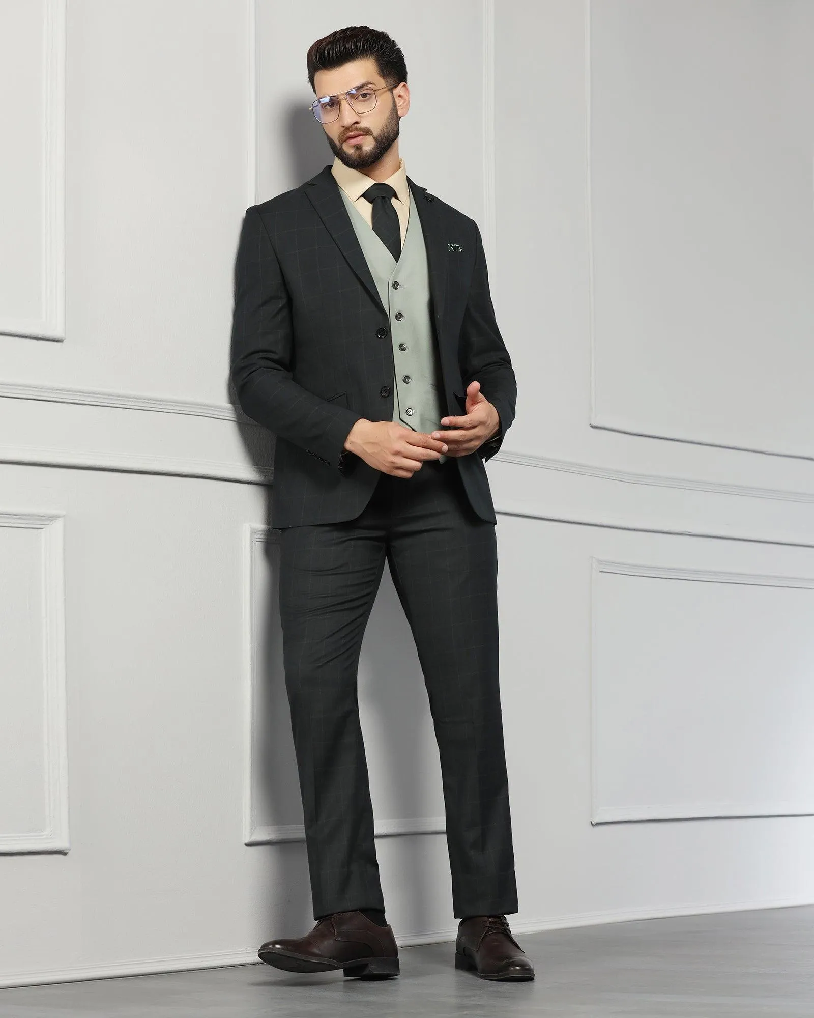Multitude 6X Olive Check Formal Suit - Elvio