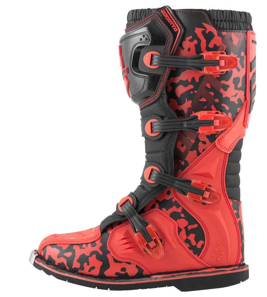 MX-3 Bogotto Camouflage Motocross Boots, Red/Black