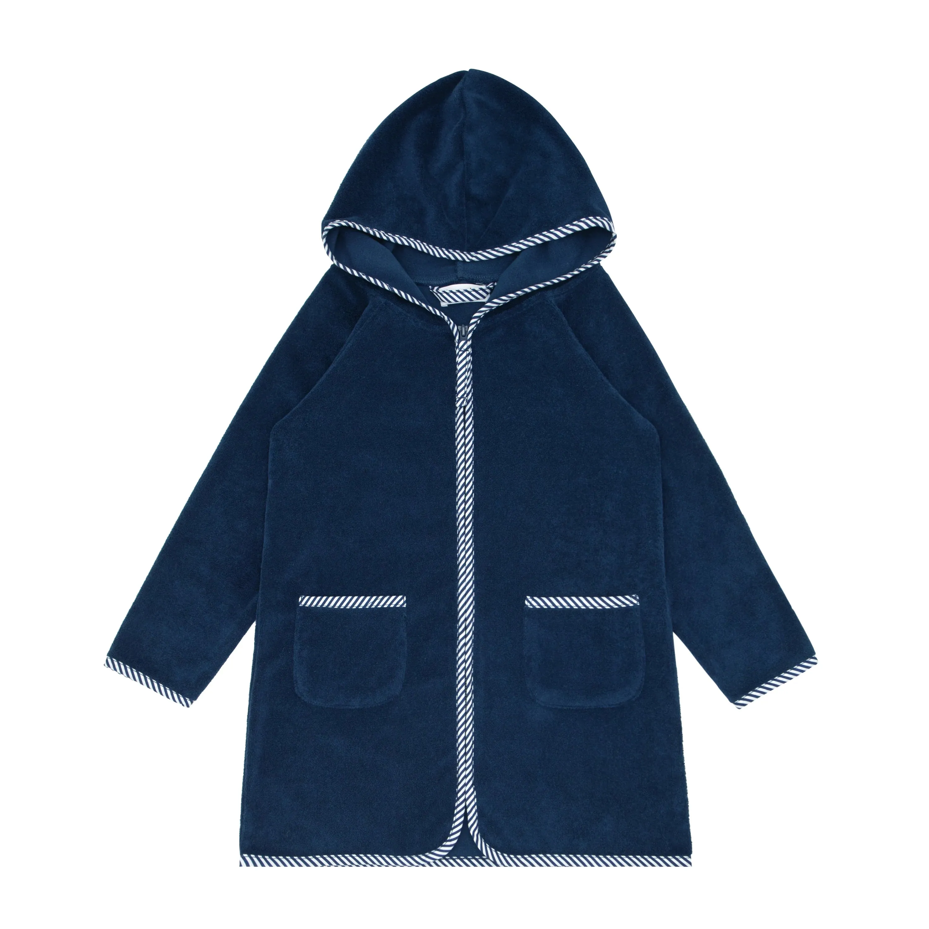 Navy French Terry Hooded Zipper Coverup