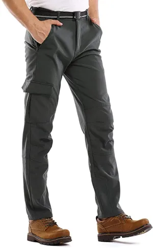 New Men's Snow Ski Fleece Pants Fleece Lined Soft Shell Outdoor Waterproof Hiking Pant, Grey, Sz 32!