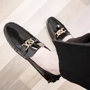 New Retro Patent Leather Large Size Bean Shoes Men's Shoes Spring and Autumn Genuine Leather Casual Leather Shoes Trendy Soft Sole Driving Shoes