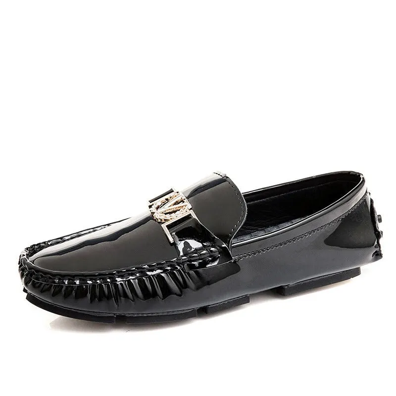 New Retro Patent Leather Large Size Bean Shoes Men's Shoes Spring and Autumn Genuine Leather Casual Leather Shoes Trendy Soft Sole Driving Shoes