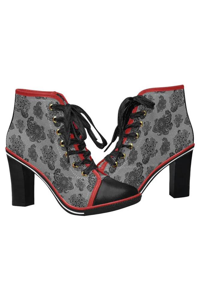 Paisley Power Women's Lace Up Chunky Heel Ankle Booties