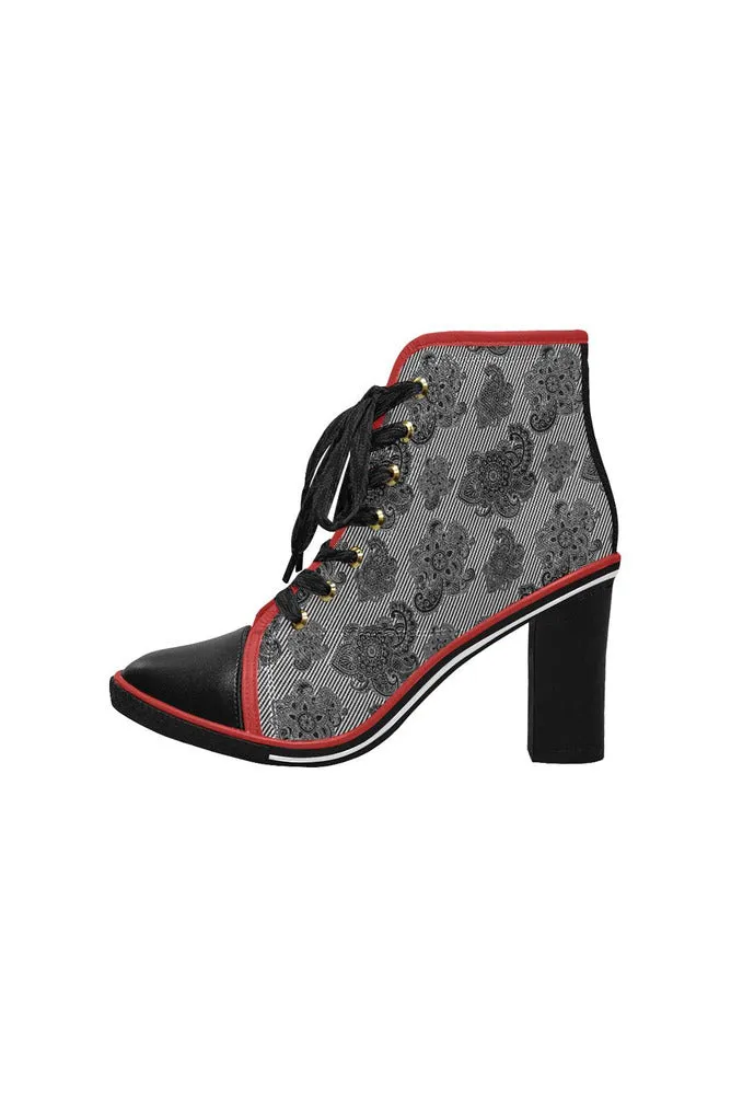 Paisley Power Women's Lace Up Chunky Heel Ankle Booties