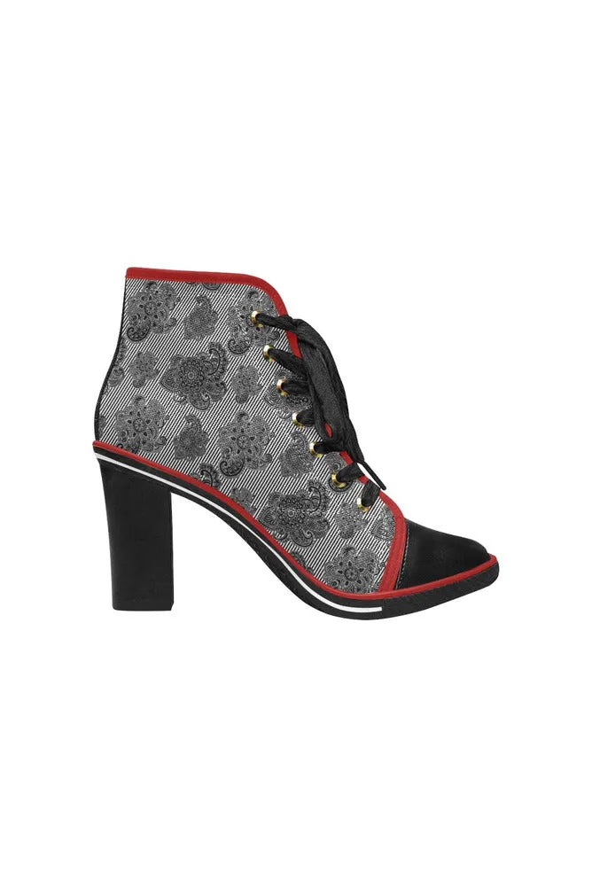 Paisley Power Women's Lace Up Chunky Heel Ankle Booties