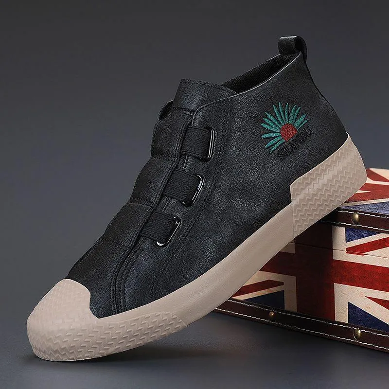 Printed Men's Leather Casual Driving Shoes