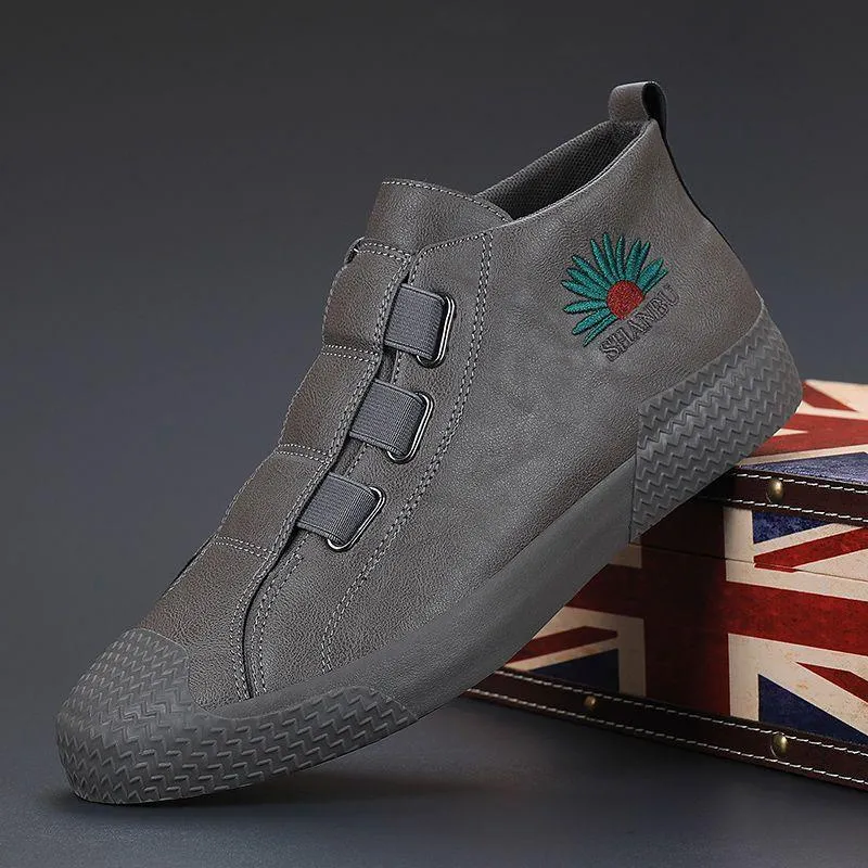 Printed Men's Leather Casual Driving Shoes