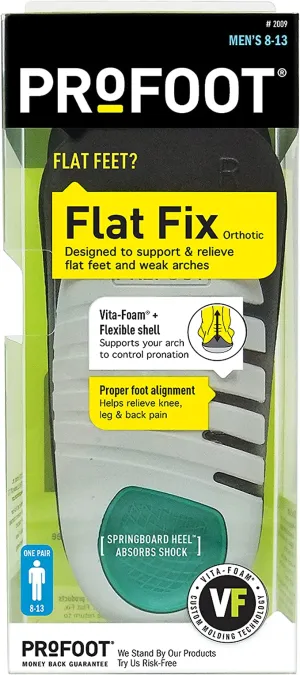 PROFOOT, Flat Fix Orthotic, 1 Pair, Orthotic Insoles for Flat Feet and Low Arches, Inserts Help Support Arch and Heel, Lightweight, Absorbs Shock to Help Reduce Foot, Leg, Hip, Back Pain