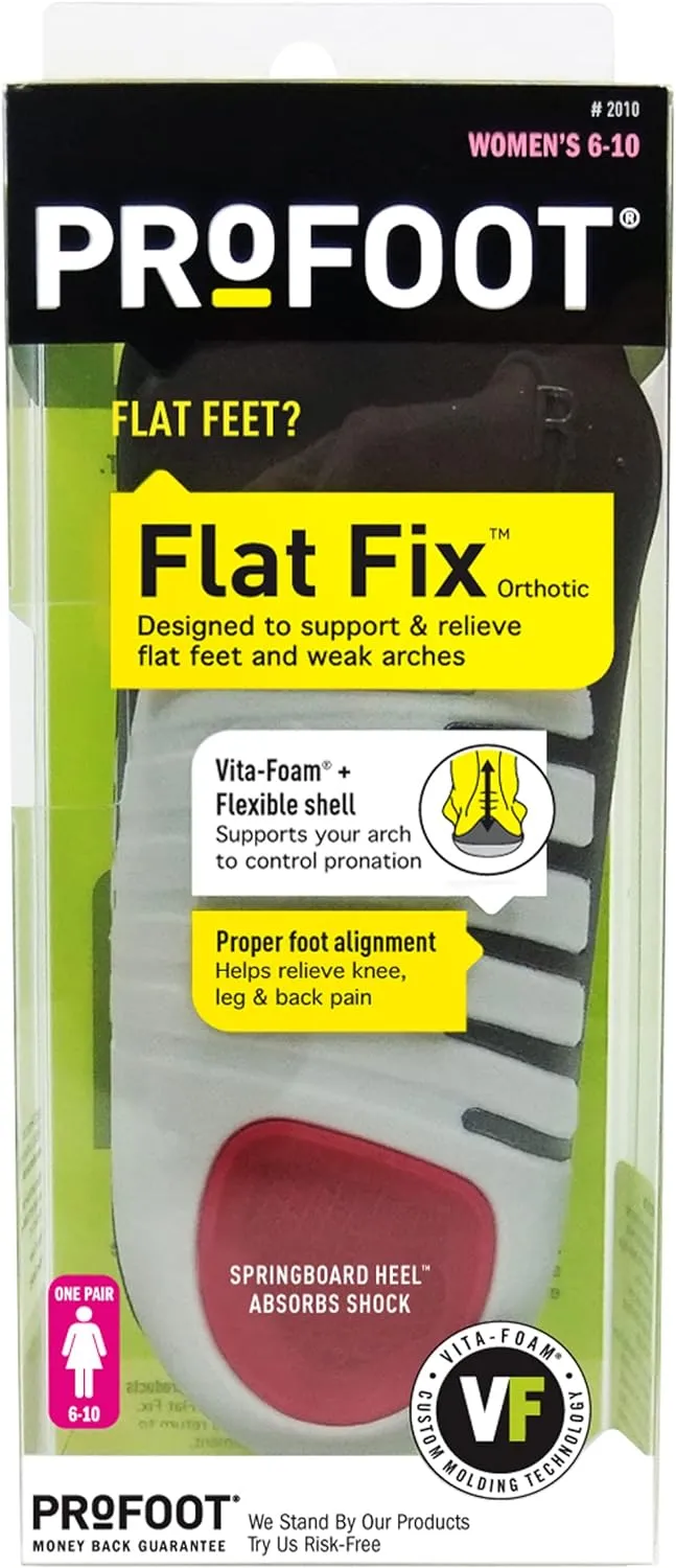 PROFOOT, Flat Fix Orthotic, 1 Pair, Orthotic Insoles for Flat Feet and Low Arches, Inserts Help Support Arch and Heel, Lightweight, Absorbs Shock to Help Reduce Foot, Leg, Hip, Back Pain