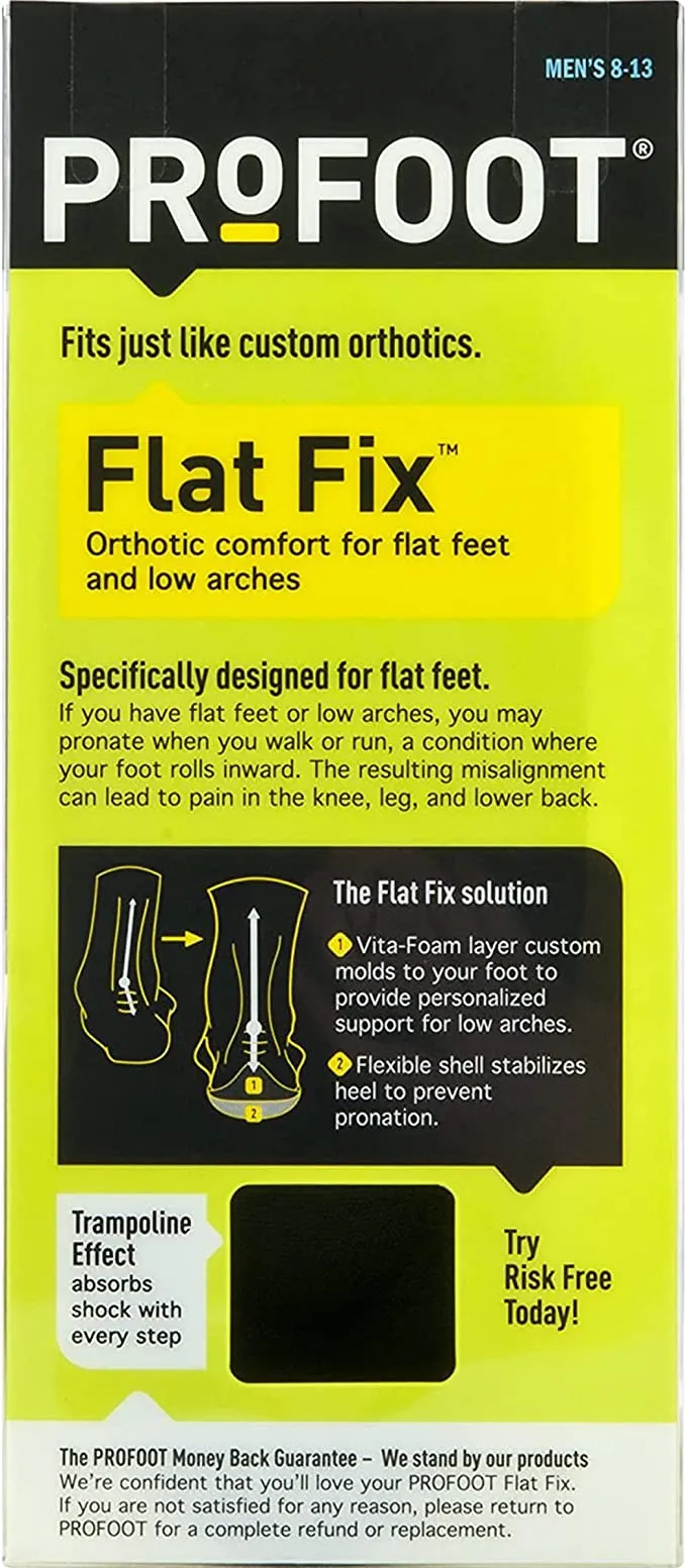 PROFOOT, Flat Fix Orthotic, 1 Pair, Orthotic Insoles for Flat Feet and Low Arches, Inserts Help Support Arch and Heel, Lightweight, Absorbs Shock to Help Reduce Foot, Leg, Hip, Back Pain