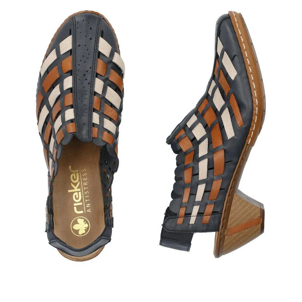 Rieker 46778-14 Ladies Navy Blue Leather Slip On Sandals