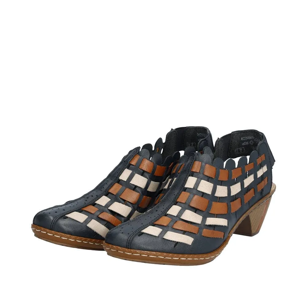 Rieker 46778-14 Ladies Navy Blue Leather Slip On Sandals