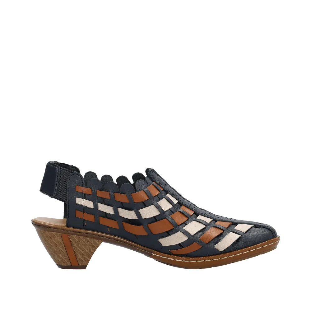 Rieker 46778-14 Ladies Navy Blue Leather Slip On Sandals