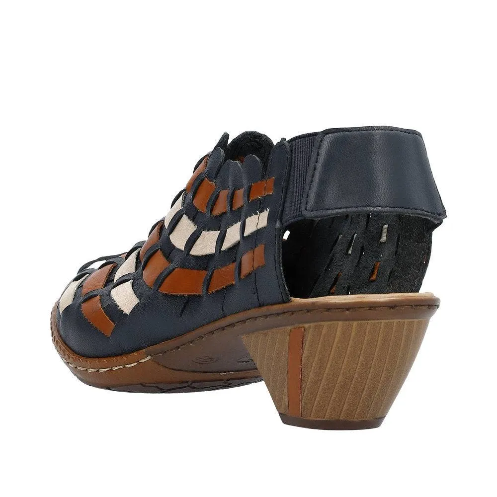 Rieker 46778-14 Ladies Navy Blue Leather Slip On Sandals