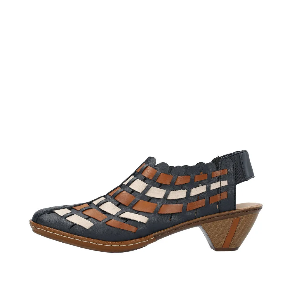 Rieker 46778-14 Ladies Navy Blue Leather Slip On Sandals