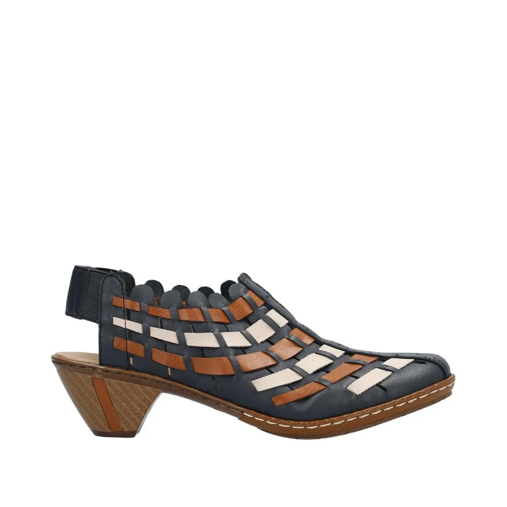 Rieker 46778-14 Ladies Navy Blue Leather Slip On Sandals