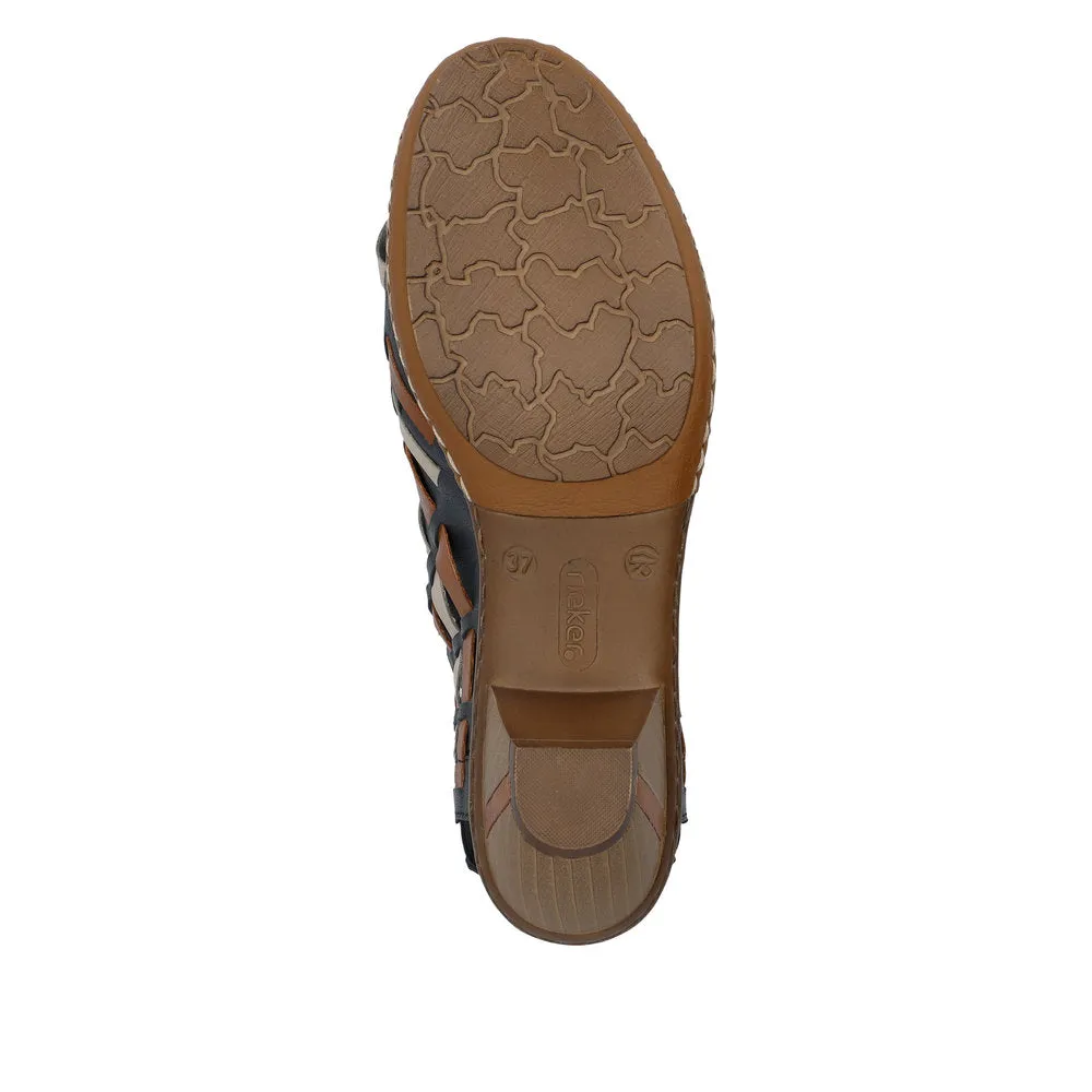 Rieker 46778-14 Ladies Navy Blue Leather Slip On Sandals