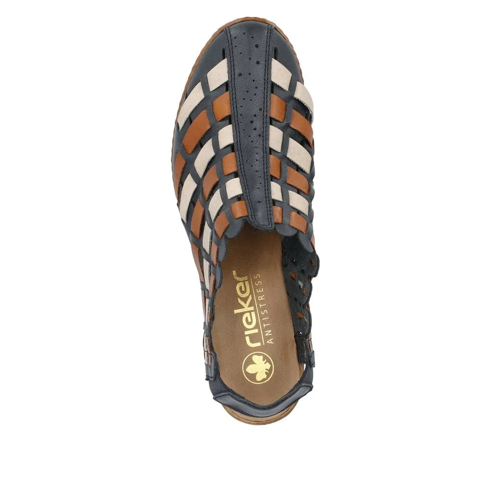 Rieker 46778-14 Ladies Navy Blue Leather Slip On Sandals