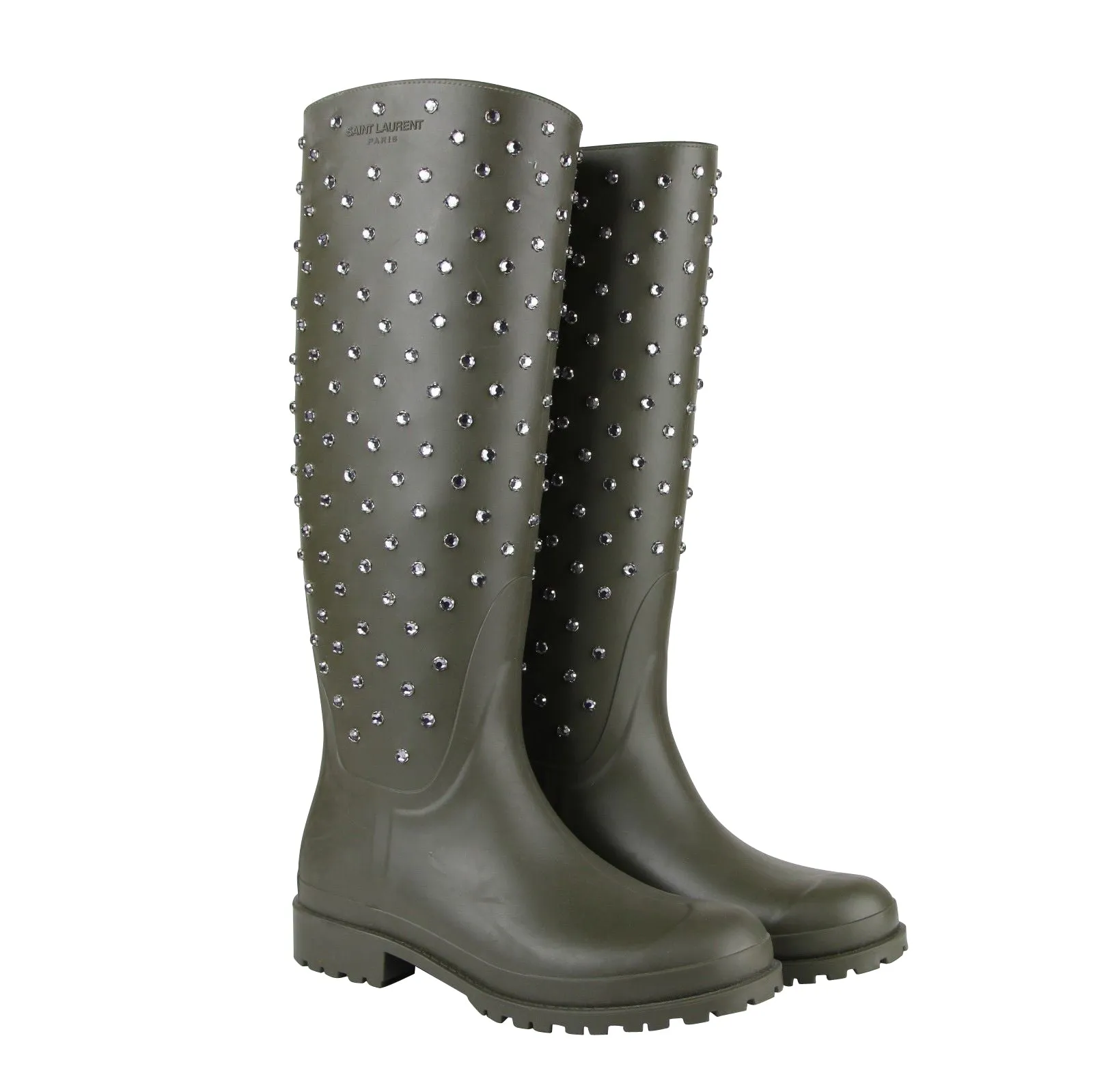 Saint Laurent Women's Diamond Studs   Rubber Rain Boots