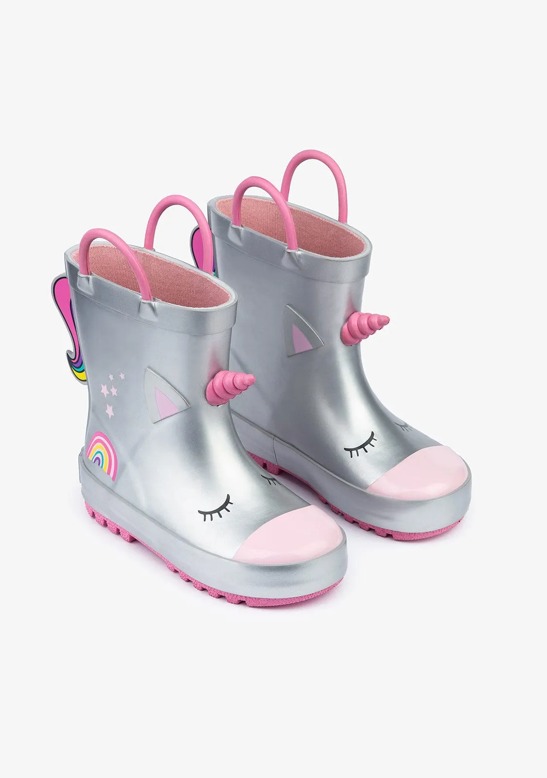 Silver Unicorn Rain Boots Rubber