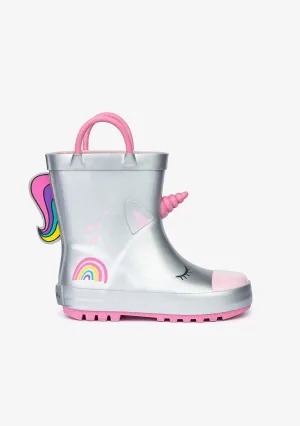 Silver Unicorn Rain Boots Rubber